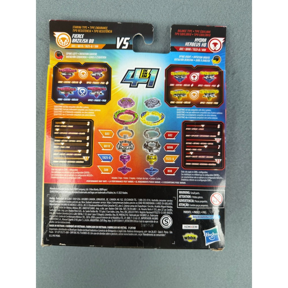 Hasbro Beyblade Burst QuadStrike Hydra Herbeus H8 Fierce Bazilish B8 Dual Pack - Picture 5 of 5